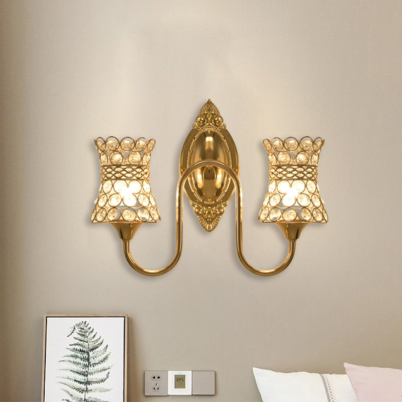 Swirl Am Metal Wall Lighting Ideas Modern 2 Heads Gold Finish Inserted Crystal Wall Light Sconce Gold Clearhalo 'Cast Iron' 'Glass' 'Industrial' 'Modern wall lights' 'Modern' 'Tiffany' 'Traditional wall lights' 'Wall Lamps & Sconces' 'Wall Lights' Lighting' 968552