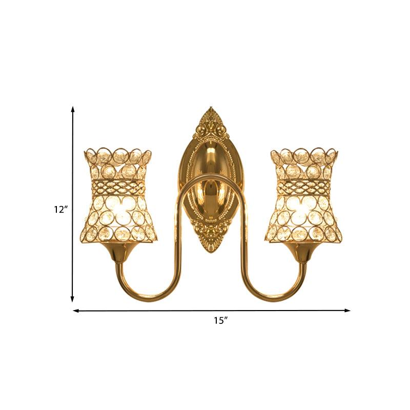 Swirl Am Metal Wall Lighting Ideas Modern 2 Heads Gold Finish Inserted Crystal Wall Light Sconce Clearhalo 'Cast Iron' 'Glass' 'Industrial' 'Modern wall lights' 'Modern' 'Tiffany' 'Traditional wall lights' 'Wall Lamps & Sconces' 'Wall Lights' Lighting' 968555
