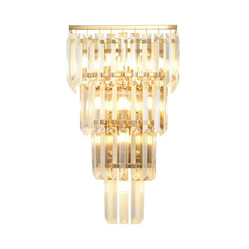 Crystal Block Tiered Wall Lighting Ideas Minimal 7 Lights Gold Finish Wall Sconce Light Clearhalo 'Cast Iron' 'Glass' 'Industrial' 'Modern wall lights' 'Modern' 'Tiffany' 'Traditional wall lights' 'Wall Lamps & Sconces' 'Wall Lights' Lighting' 968566