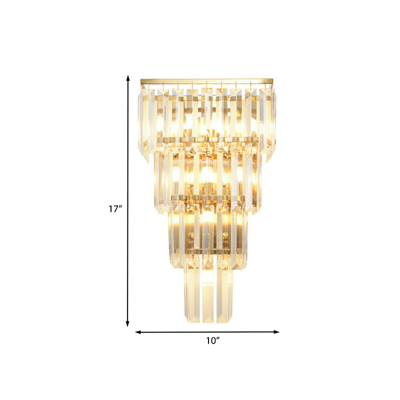 Crystal Block Tiered Wall Lighting Ideas Minimal 7 Lights Gold Finish Wall Sconce Light Clearhalo 'Cast Iron' 'Glass' 'Industrial' 'Modern wall lights' 'Modern' 'Tiffany' 'Traditional wall lights' 'Wall Lamps & Sconces' 'Wall Lights' Lighting' 968568