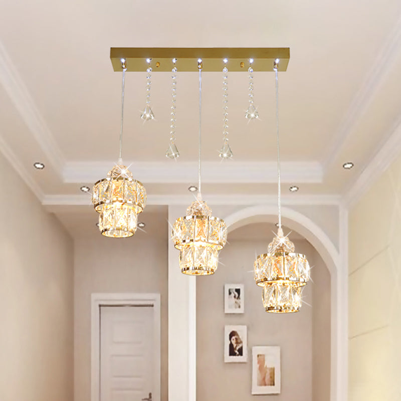 Jar Shaped Cluster Pendant Modernism Crystal 3 Lights Corridor Suspension Lighting Fixture in Gold Gold Clearhalo 'Ceiling Lights' 'Modern Pendants' 'Modern' 'Pendant Lights' 'Pendants' Lighting' 968569