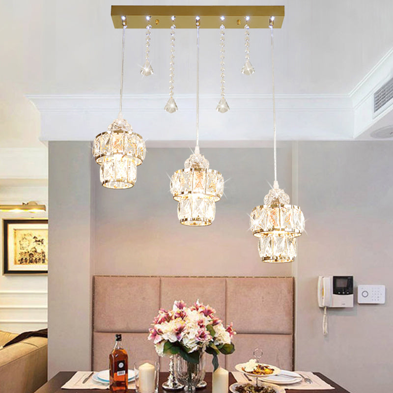 Jar Shaped Cluster Pendant Modernism Crystal 3 Lights Corridor Suspension Lighting Fixture in Gold Clearhalo 'Ceiling Lights' 'Modern Pendants' 'Modern' 'Pendant Lights' 'Pendants' Lighting' 968570