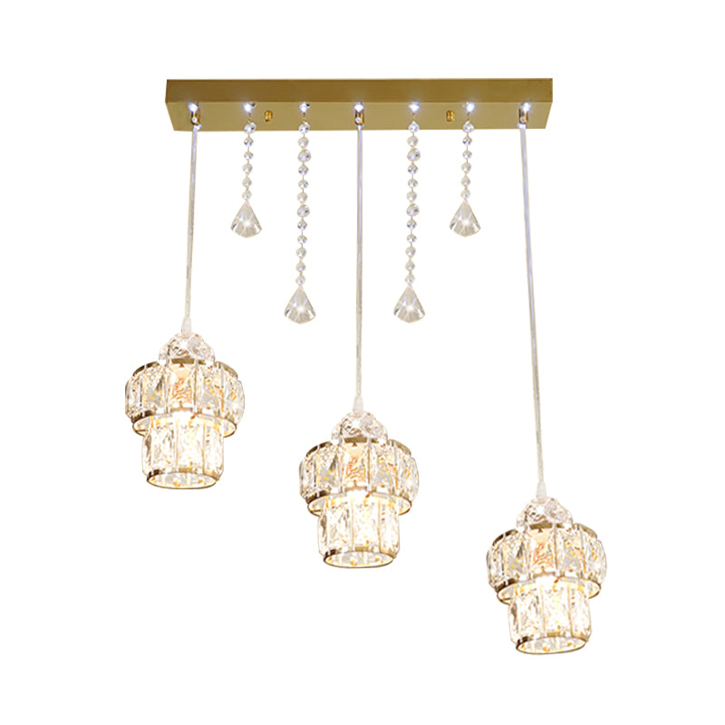 Jar Shaped Cluster Pendant Modernism Crystal 3 Lights Corridor Suspension Lighting Fixture in Gold Clearhalo 'Ceiling Lights' 'Modern Pendants' 'Modern' 'Pendant Lights' 'Pendants' Lighting' 968571