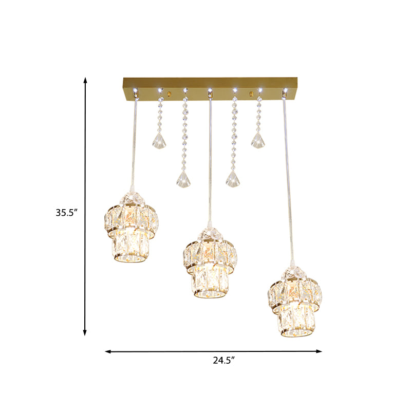 Jar Shaped Cluster Pendant Modernism Crystal 3 Lights Corridor Suspension Lighting Fixture in Gold Clearhalo 'Ceiling Lights' 'Modern Pendants' 'Modern' 'Pendant Lights' 'Pendants' Lighting' 968572