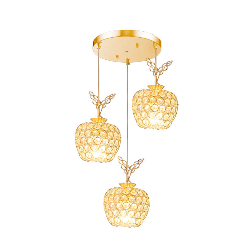 Apple Shaped Dining Room Cluster Pendant Light Crystal Embedded 3 Heads Minimal Hanging Lamp Kit in Gold Clearhalo 'Ceiling Lights' 'Modern Pendants' 'Modern' 'Pendant Lights' 'Pendants' Lighting' 968603