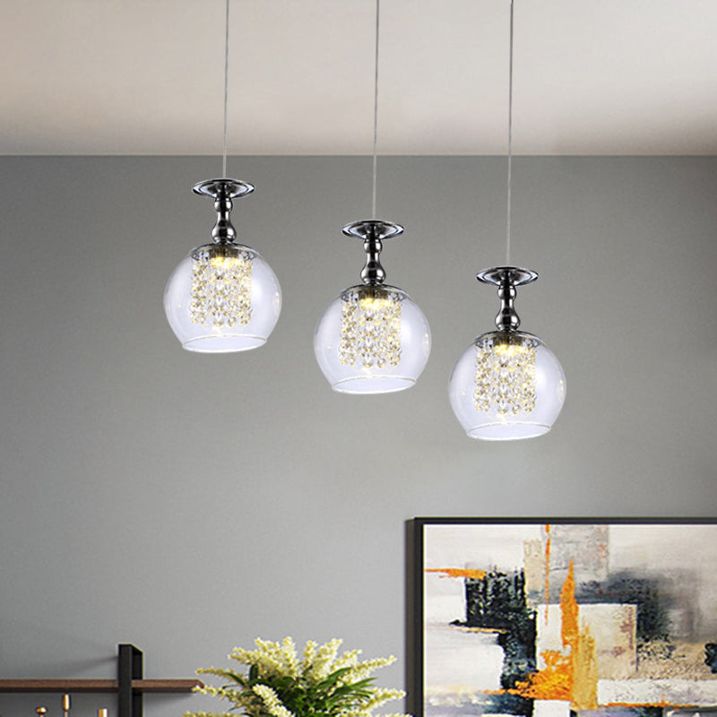 Clear Glass Wine Glass Cluster Pendant Light Contemporary 3 Lights Chrome Hanging Lamp Kit with Inner Crystal Droplet Clear Clearhalo 'Ceiling Lights' 'Modern Pendants' 'Modern' 'Pendant Lights' 'Pendants' Lighting' 968617