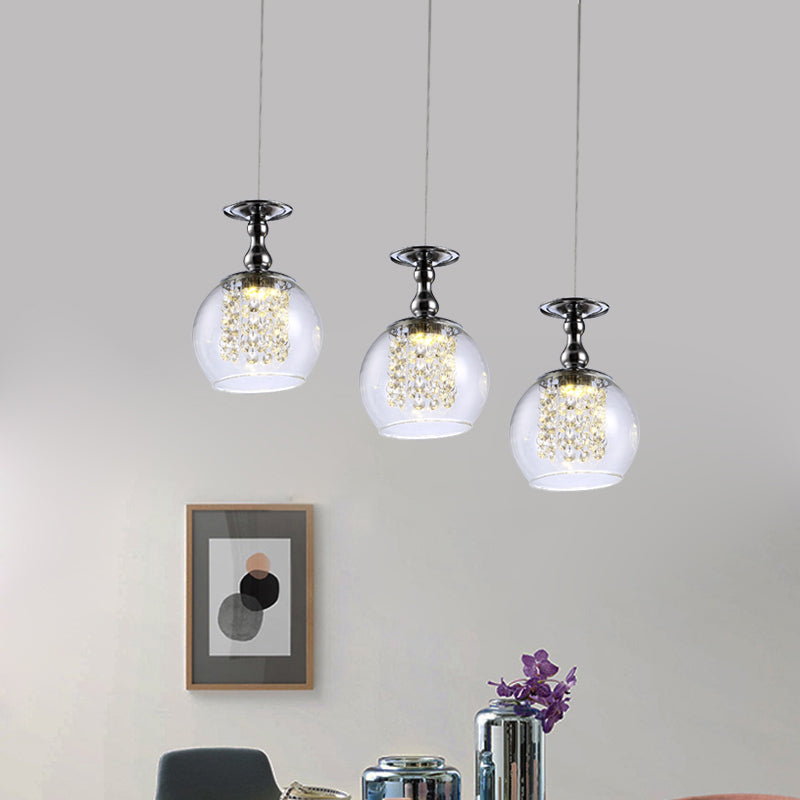 Clear Glass Wine Glass Cluster Pendant Light Contemporary 3 Lights Chrome Hanging Lamp Kit with Inner Crystal Droplet Clearhalo 'Ceiling Lights' 'Modern Pendants' 'Modern' 'Pendant Lights' 'Pendants' Lighting' 968618