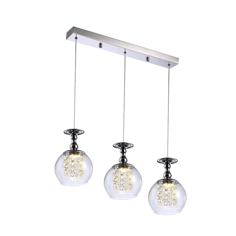 Clear Glass Wine Glass Cluster Pendant Light Contemporary 3 Lights Chrome Hanging Lamp Kit with Inner Crystal Droplet Clearhalo 'Ceiling Lights' 'Modern Pendants' 'Modern' 'Pendant Lights' 'Pendants' Lighting' 968619