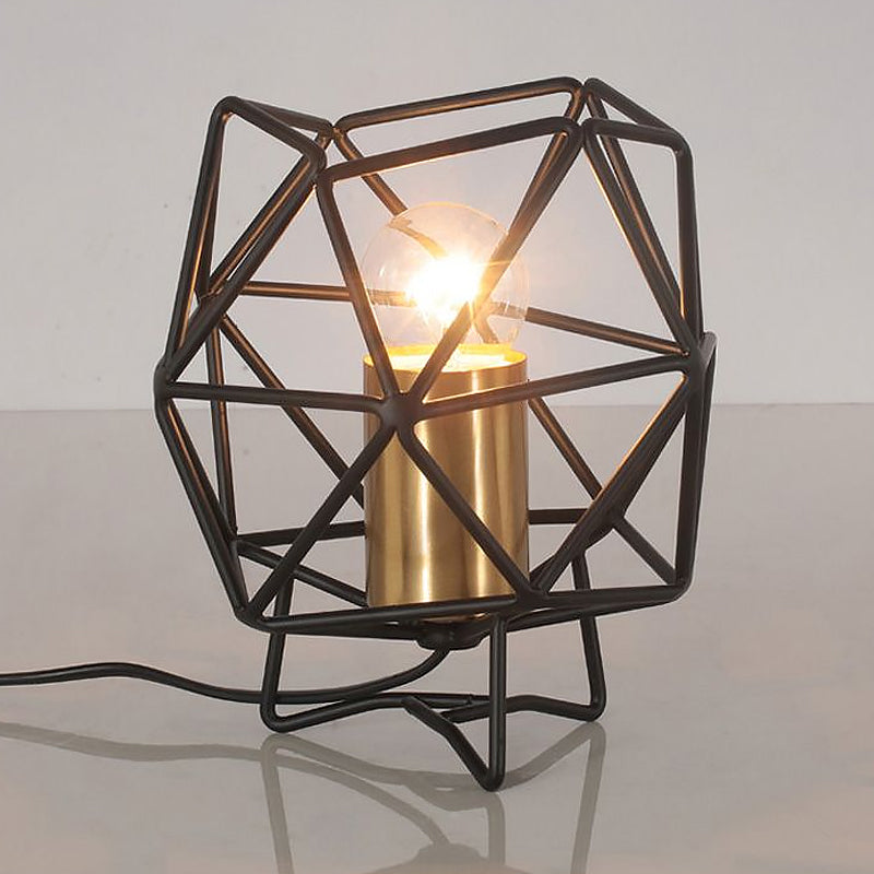 6"/12.5" Wide Geometric Cage Metal Table Light Retro Industrial 1 Light Bedside Standing Table Lamp in Black Clearhalo 'Lamps' 'Table Lamps' Lighting' 968868