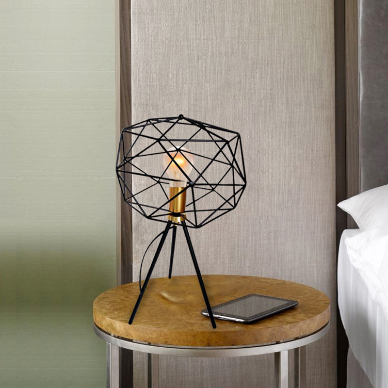 6"/12.5" Wide Geometric Cage Metal Table Light Retro Industrial 1 Light Bedside Standing Table Lamp in Black Clearhalo 'Lamps' 'Table Lamps' Lighting' 968870