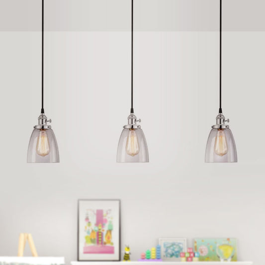 3 Lights Multiple Hanging Light Industrial Conical Clear Glass Pendant Lighting in Chrome Clearhalo 'Ceiling Lights' 'Glass shade' 'Glass' 'Industrial Pendants' 'Industrial' 'Middle Century Pendants' 'Pendant Lights' 'Pendants' 'Tiffany' Lighting' 968880