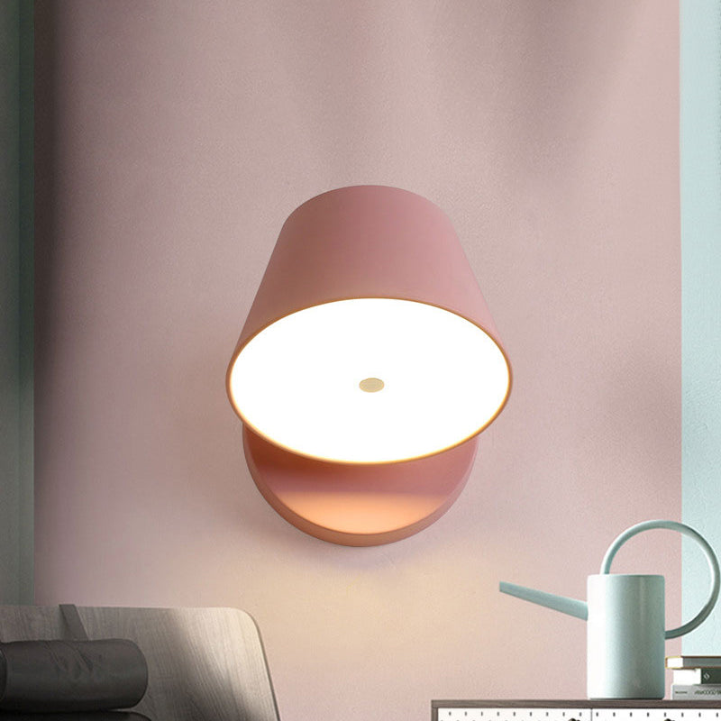 Pink/Yellow/Black Cone Wall Sconce Macaron 1 Light Metal Sconce Light Fixture in White/Warm Light Clearhalo 'Modern wall lights' 'Modern' 'Wall Lamps & Sconces' 'Wall Lights' Lighting' 969063