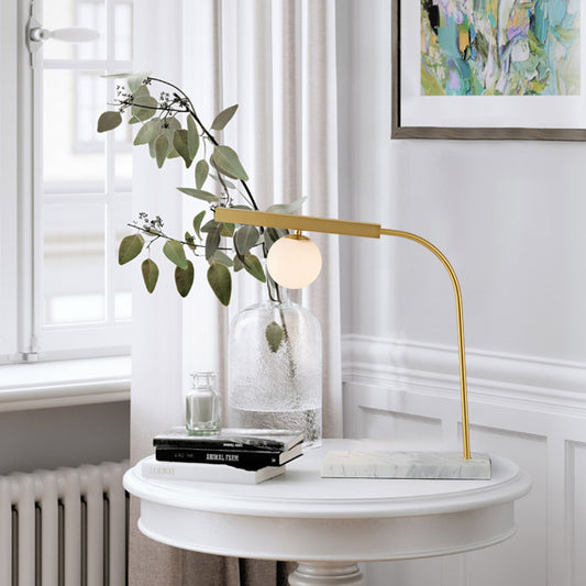 Orb Milk Glass Desk Light Minimalist 1 Light Gold Reading Book Light with Rectangle Marble Base Gold Clearhalo 'Lamps' 'Table Lamps' Lighting' 969104