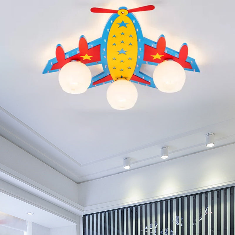 Chic Modern Plane Flush Mount Ceiling Light Metal 3 Bulbs in Multi Color Ceiling Light Fixture for Kindergarten Clearhalo 'Ceiling Lights' 'Close To Ceiling Lights' 'Close to ceiling' 'Flush mount' Lighting' 969110