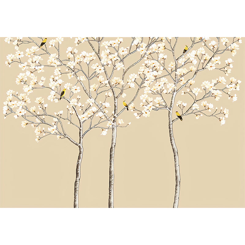 White and Yellow Blossoms Mural Wallpaper Waterproofing Wall Covering for Bathroom Clearhalo 'Wall Decor' 'Wall Mural' 969399