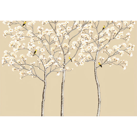 White and Yellow Blossoms Mural Wallpaper Waterproofing Wall Covering for Bathroom Clearhalo 'Wall Decor' 'Wall Mural' 969399