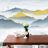 Vintage Mountain and River Mural for Accent Wall, Extra Large Wall Covering in Blue and Grey Clearhalo 'Wall Decor' 'Wall Mural' 969526