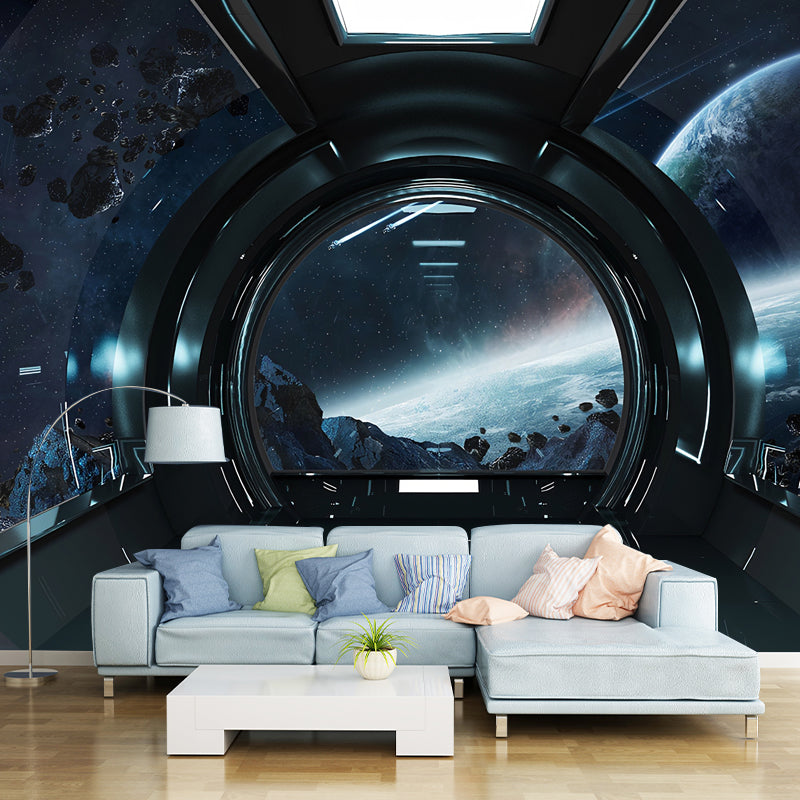 Black and White Contemporary Mural Wallpaper Big 3D Tunnel Wall Covering for Office Room Black-Silver Clearhalo 'Wall Decor' 'Wall Mural' 969775