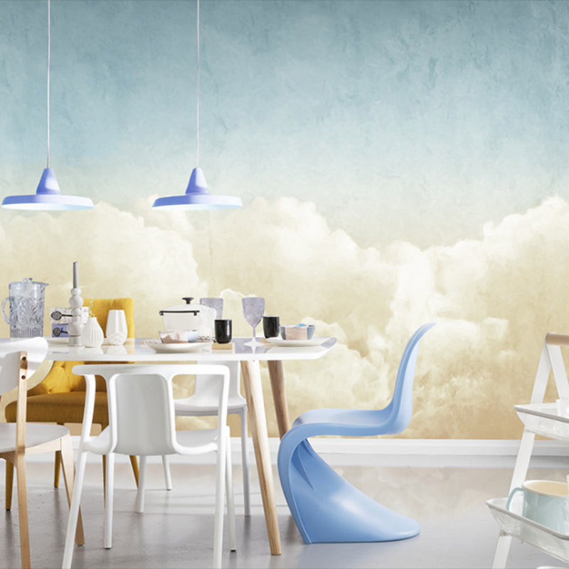 Blue and Beige Cloud Mural Wallpaper Stain-Resistant Wall Covering for Guest Room Beige-Blue Clearhalo 'Wall Decor' 'Wall Mural' 969885