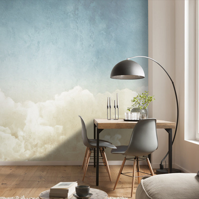 Blue and Beige Cloud Mural Wallpaper Stain-Resistant Wall Covering for Guest Room Clearhalo 'Wall Decor' 'Wall Mural' 969886