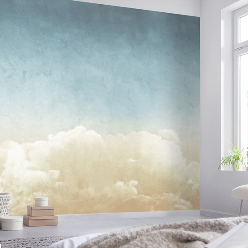 Blue and Beige Cloud Mural Wallpaper Stain-Resistant Wall Covering for Guest Room Clearhalo 'Wall Decor' 'Wall Mural' 969887