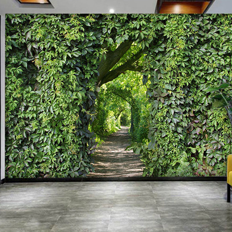 Decorative Vintage Mural Wallpaper for Accent Wall with Plant and Path Design in Green Green Clearhalo 'Wall Decor' 'Wall Mural' 970122