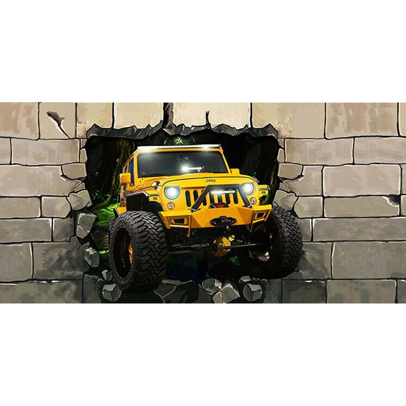 Yellow 3D Print Car Mural Wallpaper Stain-Resistant Wall Covering for Coffee Shop Clearhalo 'Wall Decor' 'Wall Mural' 970135