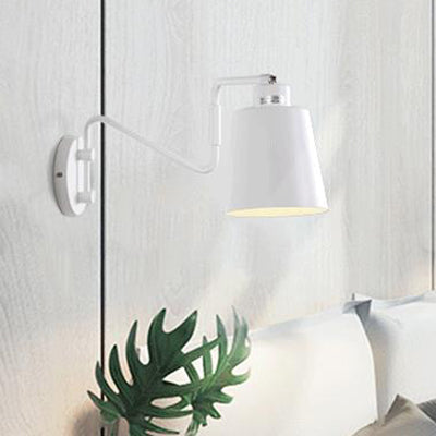 1 Bulb Wall Sconce Modern Style Bucket Metal Sconce Wall Lighting with Adjustable Arm in White for Corridor Clearhalo 'Cast Iron' 'Glass' 'Industrial' 'Modern wall lights' 'Modern' 'Tiffany' 'Traditional wall lights' 'Wall Lamps & Sconces' 'Wall Lights' Lighting' 97019