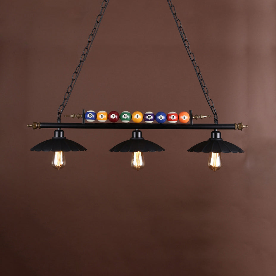 3 Lights Scalloped Shade Island Pendant Light Industrial Style Black Metal Billiard Light with Chain Clearhalo 'Ceiling Lights' 'Island Lights' Lighting' 97038