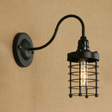 Iron Cylinder Cage Shade Wall Mount Fixture Vintage Industrial 1 Head Bedroom Wall Light with Curved Arm in Black Black Clearhalo 'Art deco wall lights' 'Cast Iron' 'Glass' 'Industrial wall lights' 'Industrial' 'Middle century wall lights' 'Modern' 'Rustic wall lights' 'Tiffany' 'Traditional wall lights' 'Wall Lamps & Sconces' 'Wall Lights' Lighting' 97345