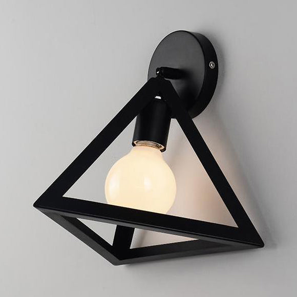 Metal Caged Wall Light Fixture with Triangle Shade Loft Style 1 Light Bedroom Wall Lamp in Black Black Clearhalo 'Art deco wall lights' 'Cast Iron' 'Glass' 'Industrial wall lights' 'Industrial' 'Middle century wall lights' 'Modern' 'Rustic wall lights' 'Tiffany' 'Traditional wall lights' 'Wall Lamps & Sconces' 'Wall Lights' Lighting' 97352