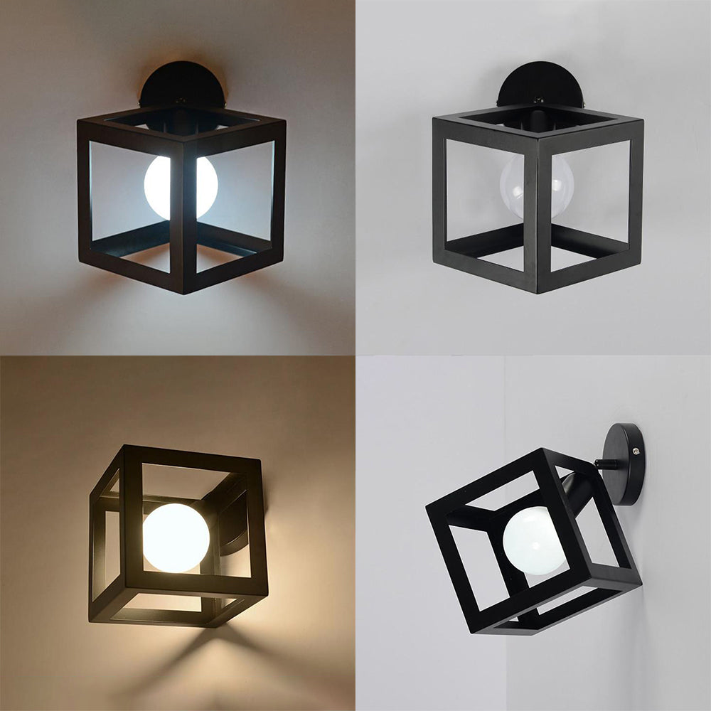 Metal Cubic Wall Light Fixture with Cage Shade Industrial Stylish 1 Light Corridor Wall Light in Black Clearhalo 'Art deco wall lights' 'Cast Iron' 'Glass' 'Industrial wall lights' 'Industrial' 'Middle century wall lights' 'Modern' 'Rustic wall lights' 'Tiffany' 'Traditional wall lights' 'Wall Lamps & Sconces' 'Wall Lights' Lighting' 97379