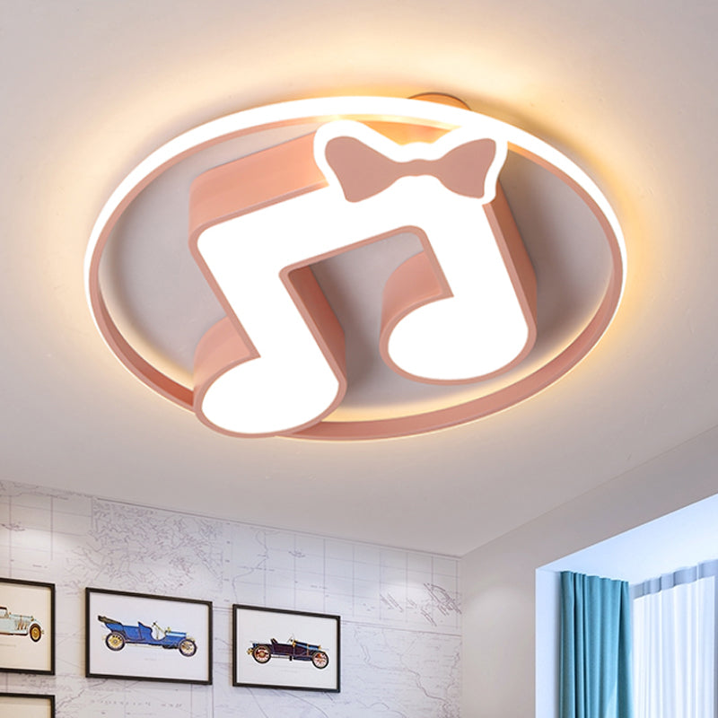 Musical Note Acrylic Ceiling Fixture Cartoon Pink/Light Blue LED Flush Mount Light with Ring in Warm/White Light Pink Clearhalo 'Ceiling Lights' 'Close To Ceiling Lights' 'Close to ceiling' 'Flush mount' Lighting' 974206