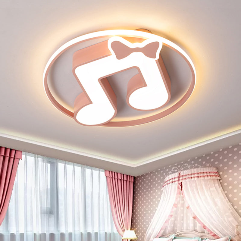 Musical Note Acrylic Ceiling Fixture Cartoon Pink/Light Blue LED Flush Mount Light with Ring in Warm/White Light Clearhalo 'Ceiling Lights' 'Close To Ceiling Lights' 'Close to ceiling' 'Flush mount' Lighting' 974207