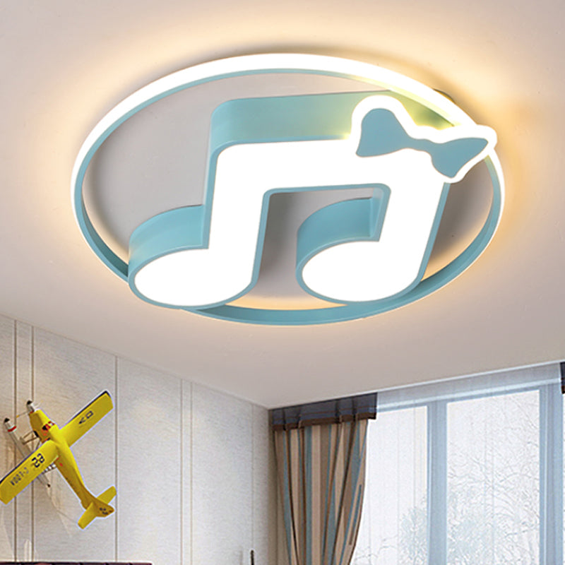 Musical Note Acrylic Ceiling Fixture Cartoon Pink/Light Blue LED Flush Mount Light with Ring in Warm/White Light Light Blue Clearhalo 'Ceiling Lights' 'Close To Ceiling Lights' 'Close to ceiling' 'Flush mount' Lighting' 974211