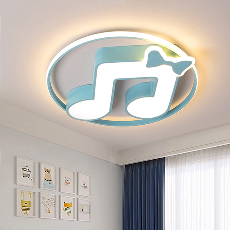 Musical Note Acrylic Ceiling Fixture Cartoon Pink/Light Blue LED Flush Mount Light with Ring in Warm/White Light Clearhalo 'Ceiling Lights' 'Close To Ceiling Lights' 'Close to ceiling' 'Flush mount' Lighting' 974212