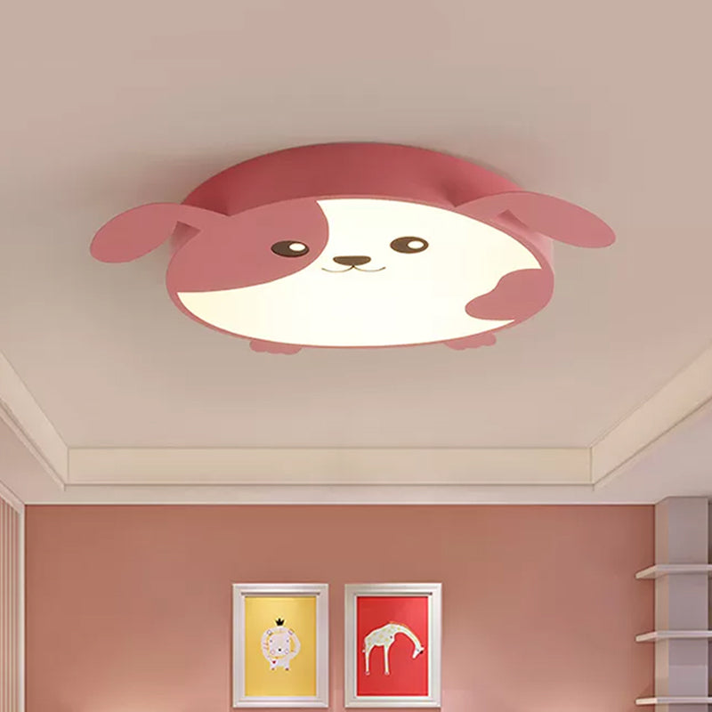 Dog Flush Mount Light Fixture Cartoon Acrylic LED Pink Ceiling Lighting for Kids Bedroom, Warm/White Light Clearhalo 'Ceiling Lights' 'Close To Ceiling Lights' 'Close to ceiling' 'Flush mount' Lighting' 974244