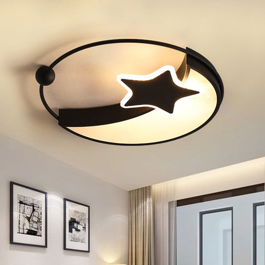 Kids LED Flushmount Lighting Black Moon and Star Flush Mount Lamp with Acrylic Shade in Warm/White Light Black Clearhalo 'Ceiling Lights' 'Close To Ceiling Lights' 'Close to ceiling' 'Flush mount' Lighting' 974266