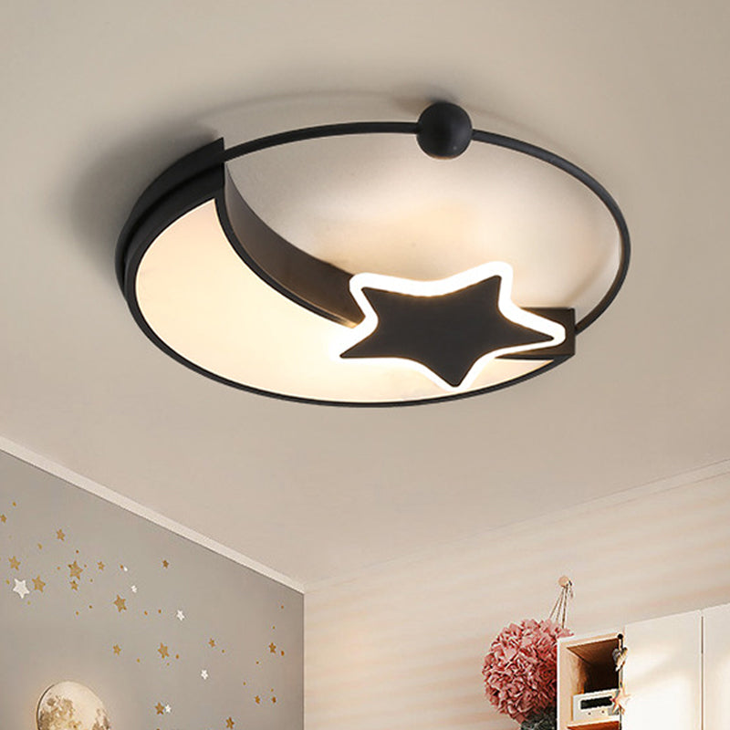 Kids LED Flushmount Lighting Black Moon and Star Flush Mount Lamp with Acrylic Shade in Warm/White Light Clearhalo 'Ceiling Lights' 'Close To Ceiling Lights' 'Close to ceiling' 'Flush mount' Lighting' 974267