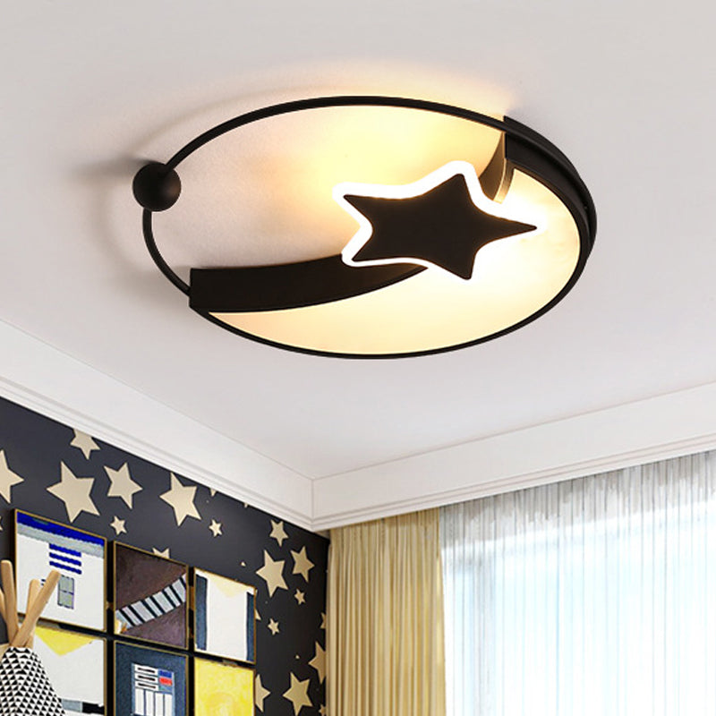 Kids LED Flushmount Lighting Black Moon and Star Flush Mount Lamp with Acrylic Shade in Warm/White Light Clearhalo 'Ceiling Lights' 'Close To Ceiling Lights' 'Close to ceiling' 'Flush mount' Lighting' 974268