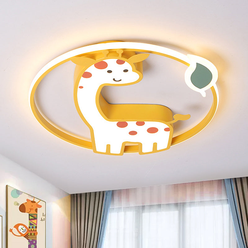 Giraffe Ceiling Mounted Light Cartoon Acrylic LED Nursery Flush Mount Lamp in Yellow Yellow Clearhalo 'Ceiling Lights' 'Close To Ceiling Lights' 'Close to ceiling' 'Flush mount' Lighting' 974281