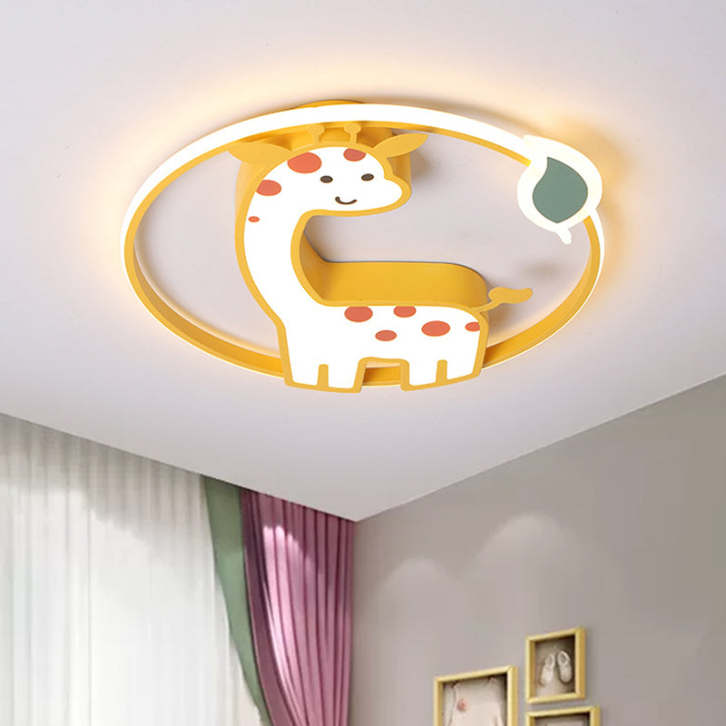 Giraffe Ceiling Mounted Light Cartoon Acrylic LED Nursery Flush Mount Lamp in Yellow Clearhalo 'Ceiling Lights' 'Close To Ceiling Lights' 'Close to ceiling' 'Flush mount' Lighting' 974282