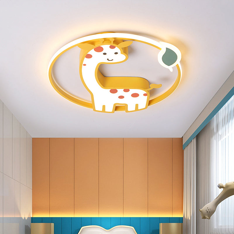 Giraffe Ceiling Mounted Light Cartoon Acrylic LED Nursery Flush Mount Lamp in Yellow Clearhalo 'Ceiling Lights' 'Close To Ceiling Lights' 'Close to ceiling' 'Flush mount' Lighting' 974283