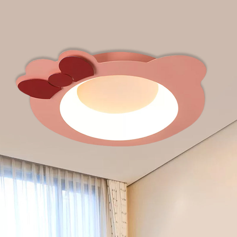 Metallic Cat Head Flush Mount Cartoon LED Pink Ceiling Mounted Fixture for Girls Bedroom, Warm/White Light Pink Clearhalo 'Ceiling Lights' 'Close To Ceiling Lights' 'Close to ceiling' 'Flush mount' Lighting' 974286