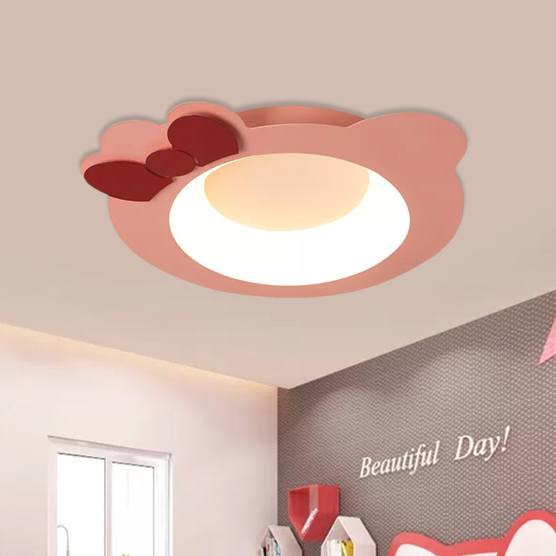 Metallic Cat Head Flush Mount Cartoon LED Pink Ceiling Mounted Fixture for Girls Bedroom, Warm/White Light Clearhalo 'Ceiling Lights' 'Close To Ceiling Lights' 'Close to ceiling' 'Flush mount' Lighting' 974287