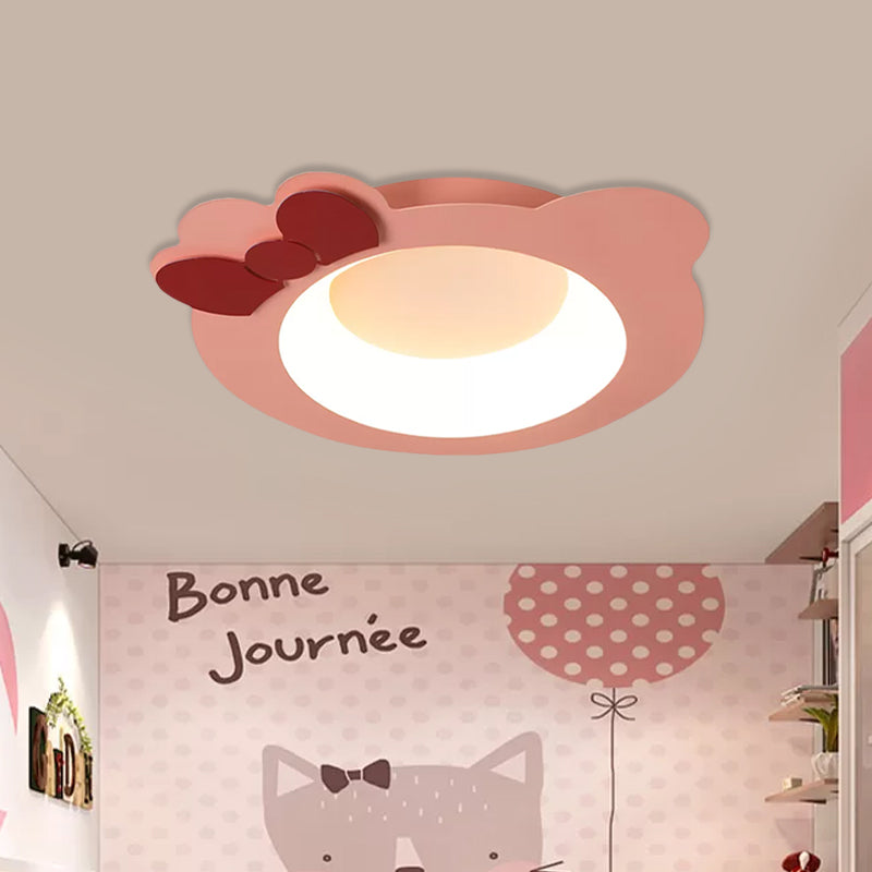 Metallic Cat Head Flush Mount Cartoon LED Pink Ceiling Mounted Fixture for Girls Bedroom, Warm/White Light Clearhalo 'Ceiling Lights' 'Close To Ceiling Lights' 'Close to ceiling' 'Flush mount' Lighting' 974288