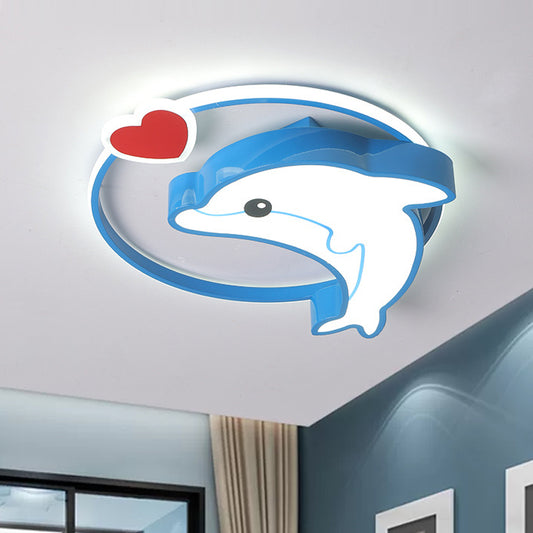 Blue Dolphin Flush Light Fixture Cartoon LED Acrylic Ceiling Flush Mount in Warm/White Light for Nursery Blue Clearhalo 'Ceiling Lights' 'Close To Ceiling Lights' 'Close to ceiling' 'Flush mount' Lighting' 974301