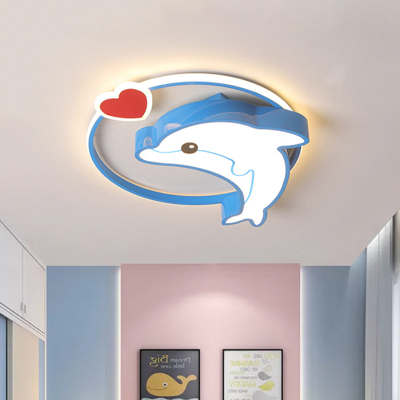 Blue Dolphin Flush Light Fixture Cartoon LED Acrylic Ceiling Flush Mount in Warm/White Light for Nursery Clearhalo 'Ceiling Lights' 'Close To Ceiling Lights' 'Close to ceiling' 'Flush mount' Lighting' 974303