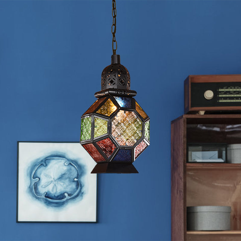1 Light Pendant Light Fixture Decorative Restaurant Ceiling Lamp with Lantern Cut Glass Shade in Black/Bronze Clearhalo 'Ceiling Lights' 'Pendant Lights' 'Pendants' Lighting' 974324