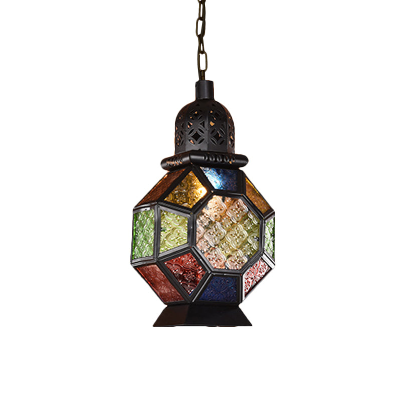 1 Light Pendant Light Fixture Decorative Restaurant Ceiling Lamp with Lantern Cut Glass Shade in Black/Bronze Clearhalo 'Ceiling Lights' 'Pendant Lights' 'Pendants' Lighting' 974325